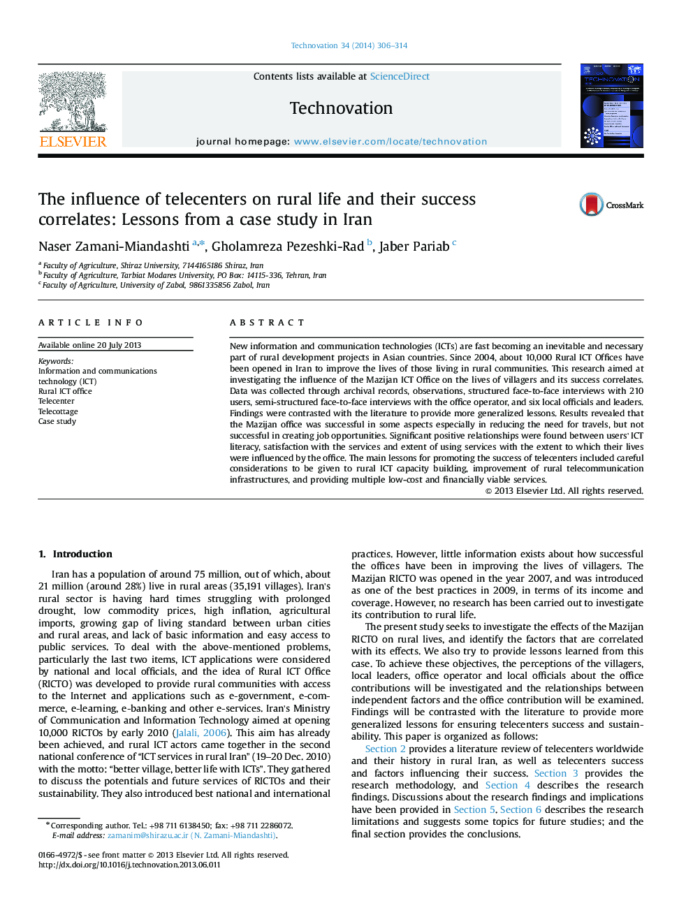 The influence of telecenters on rural life and their success correlates: Lessons from a case study in Iran