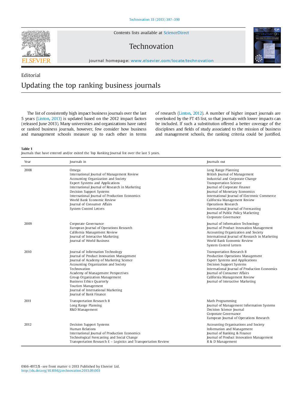 Updating the top ranking business journals