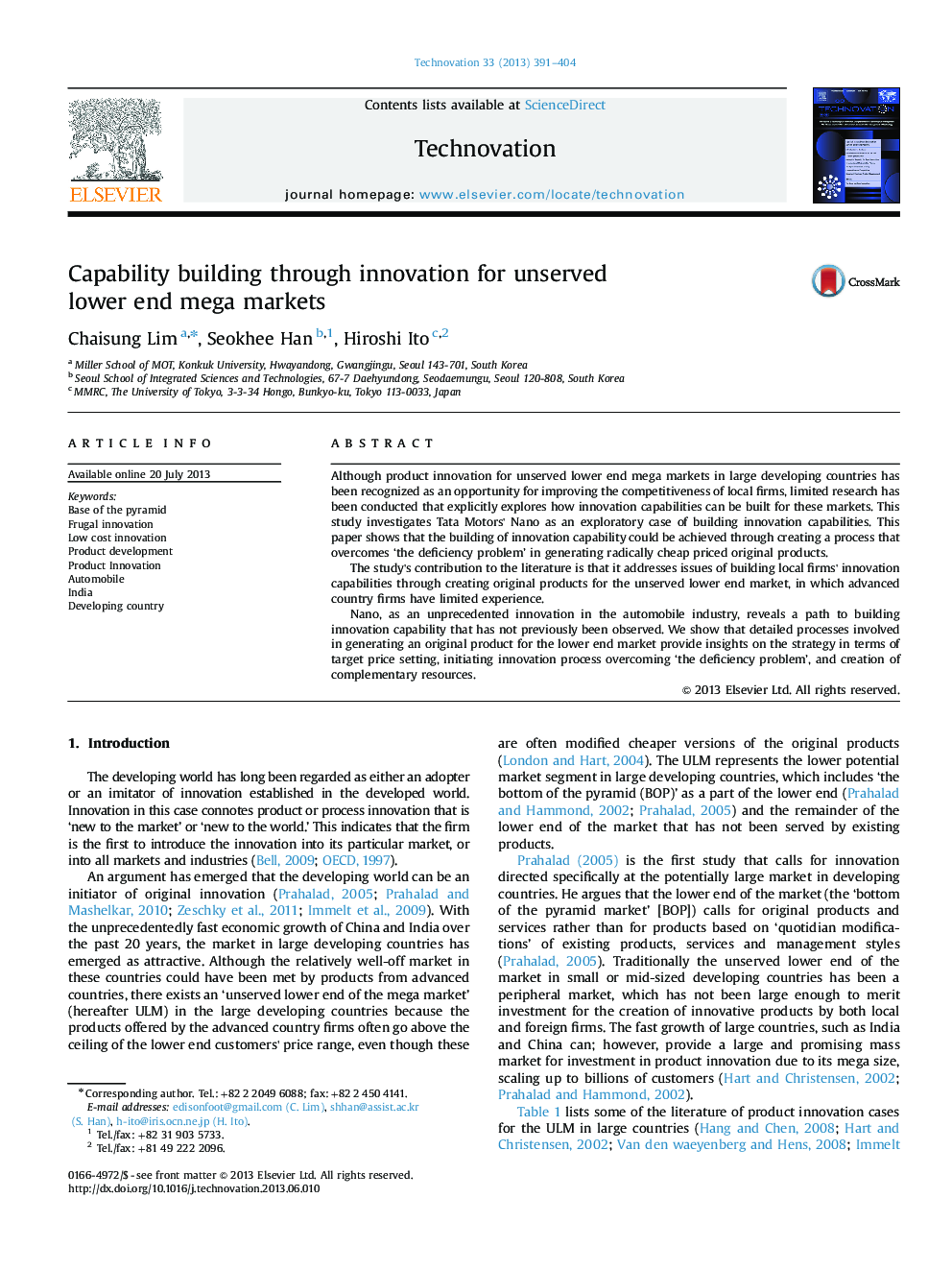 Capability building through innovation for unserved lower end mega markets