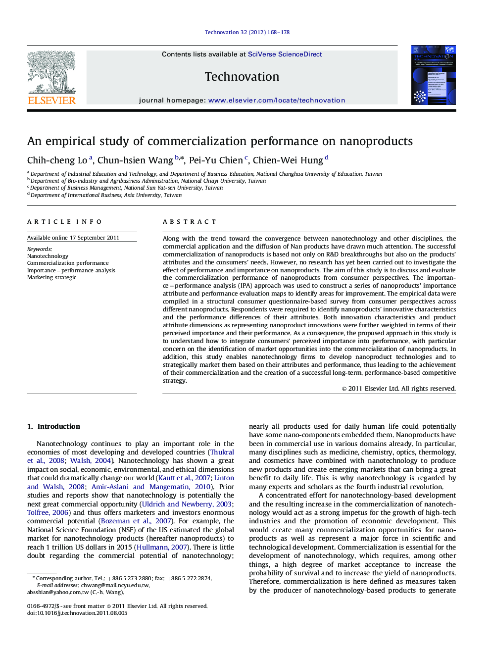 An empirical study of commercialization performance on nanoproducts