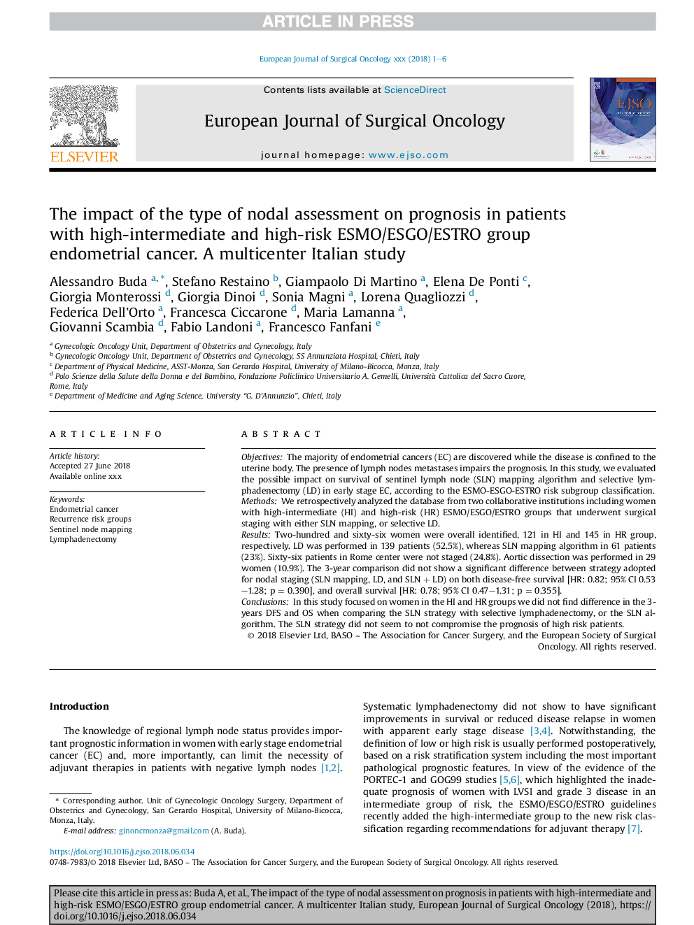 The impact of the type of nodal assessment on prognosis in patients with high-intermediate and high-risk ESMO/ESGO/ESTRO group endometrial cancer. A multicenter Italian study