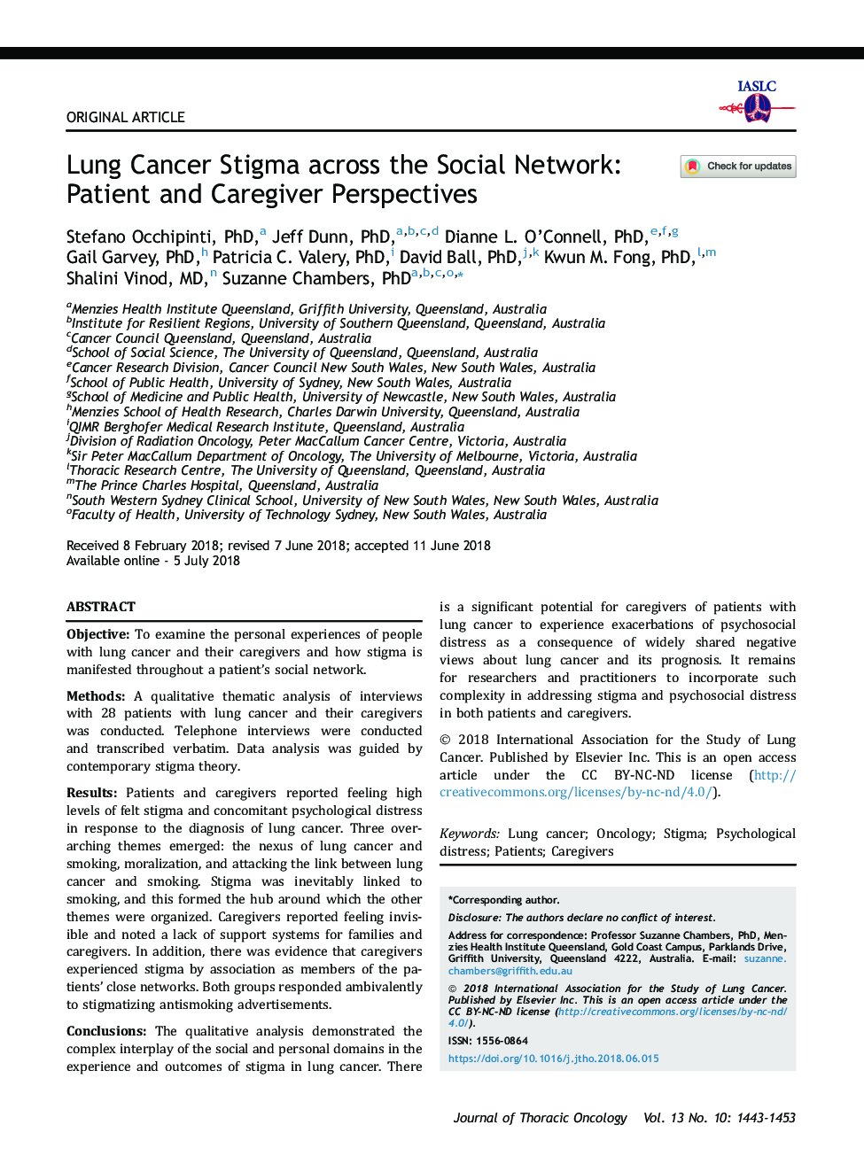 Lung Cancer Stigma across the Social Network: Patient and Caregiver Perspectives