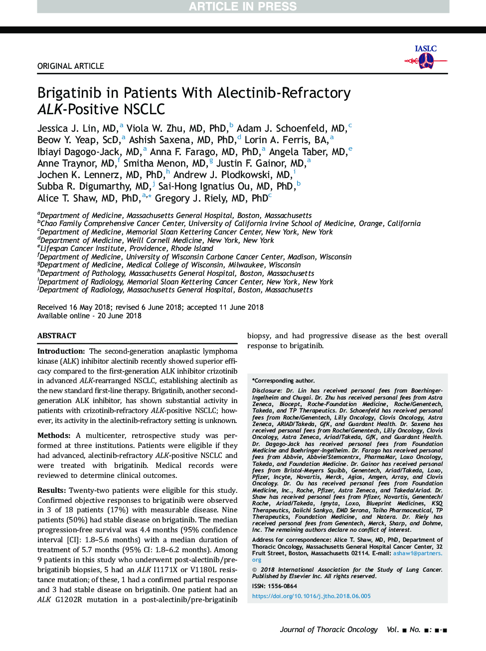 Brigatinib in Patients With Alectinib-Refractory ALK-Positive NSCLC