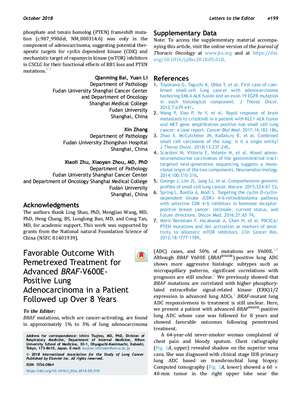 Favorable Outcome With Pemetrexed Treatment for Advanced BRAF-V600E-Positive Lung Adenocarcinoma in a Patient Followed up Over 8 Years