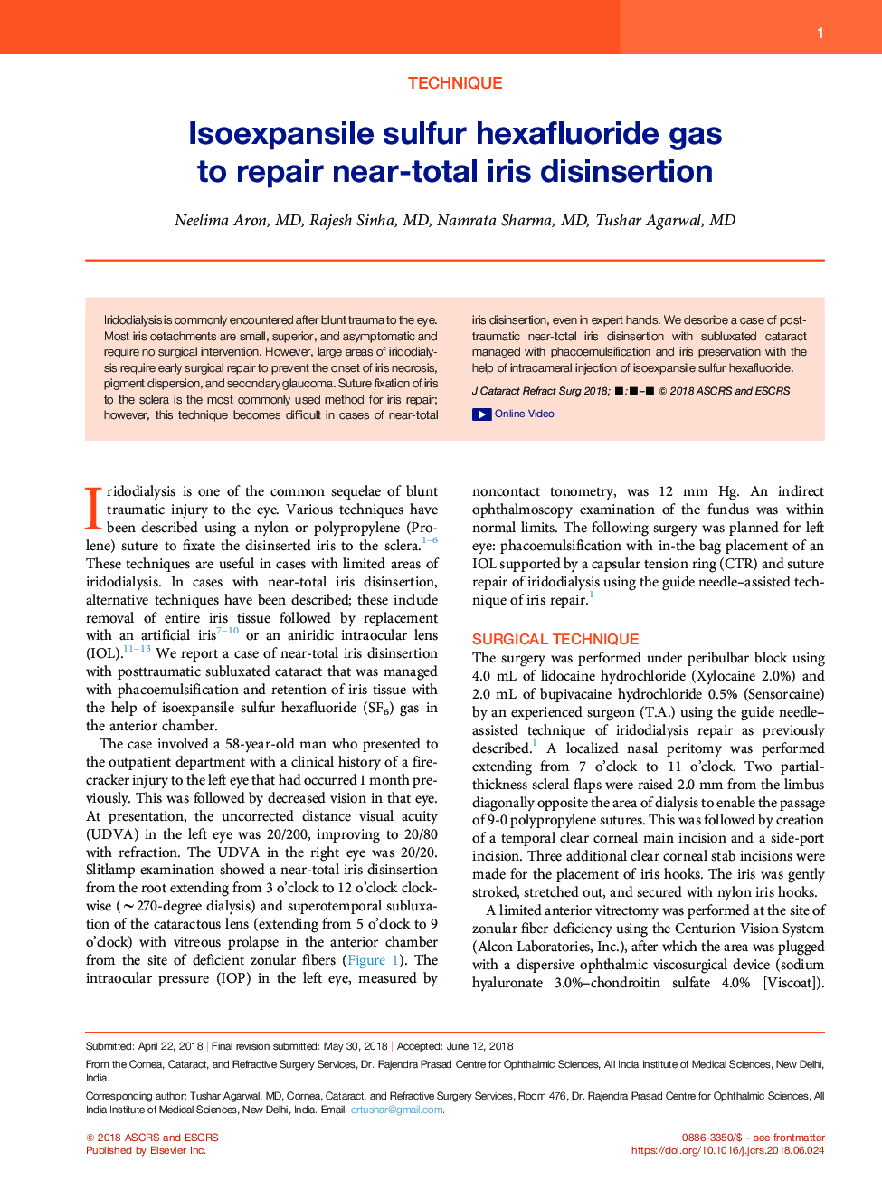 Isoexpansile sulfur hexafluoride gas to repair near-total iris disinsertion