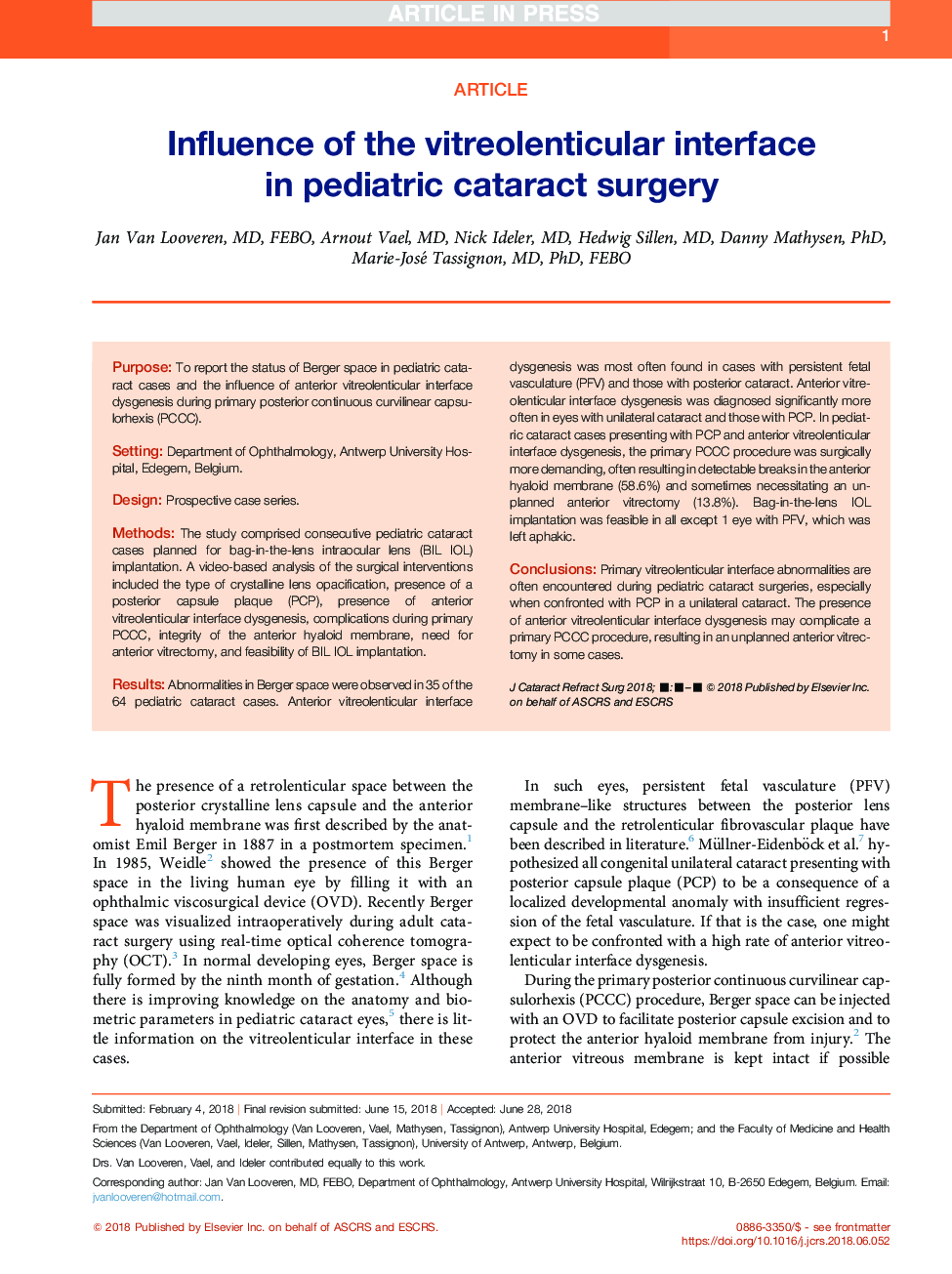 Influence of the vitreolenticular interface in pediatric cataract surgery