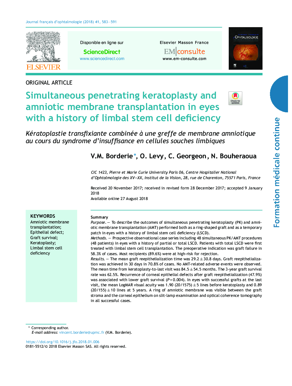 Simultaneous penetrating keratoplasty and amniotic membrane transplantation in eyes with a history of limbal stem cell deficiency