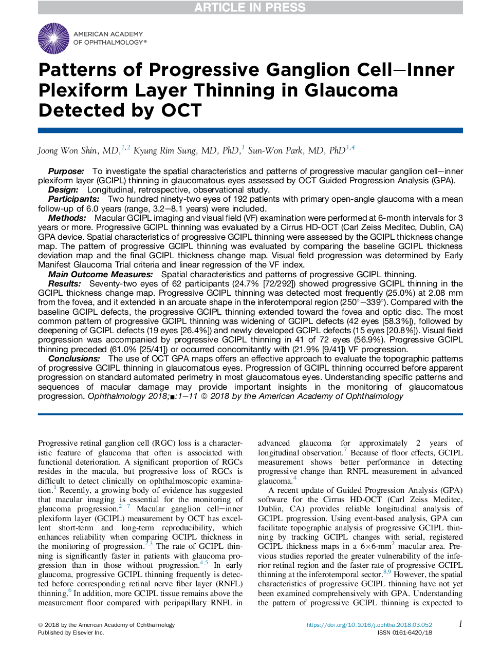 Patterns of Progressive Ganglion Cell-Inner Plexiform Layer Thinning in Glaucoma Detected by OCT