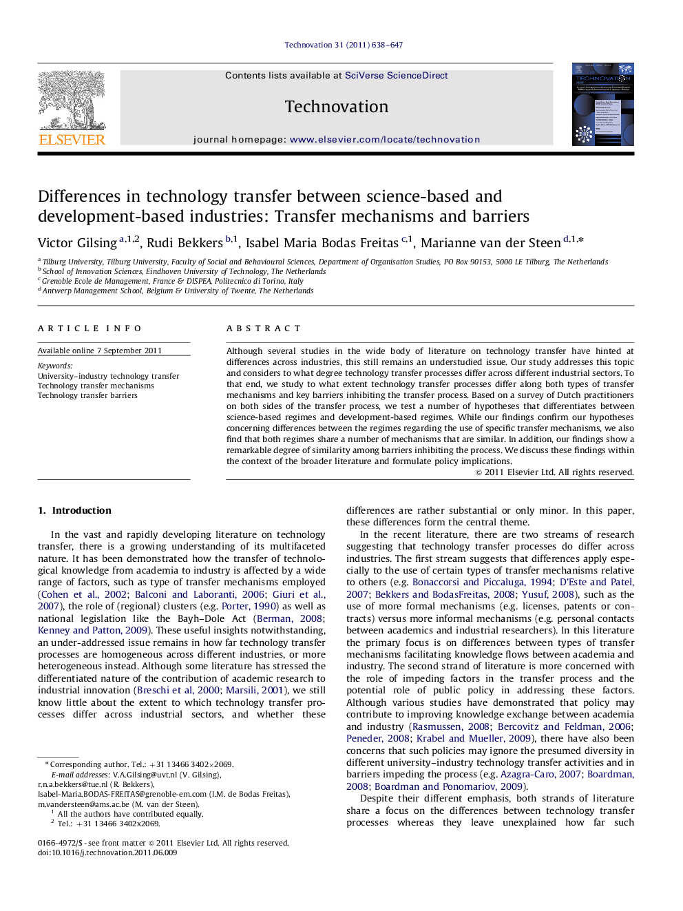 Differences in technology transfer between science-based and development-based industries: Transfer mechanisms and barriers