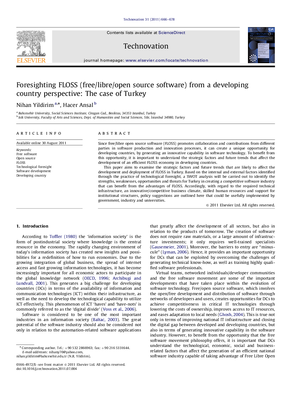 Foresighting FLOSS (free/libre/open source software) from a developing country perspective: The case of Turkey