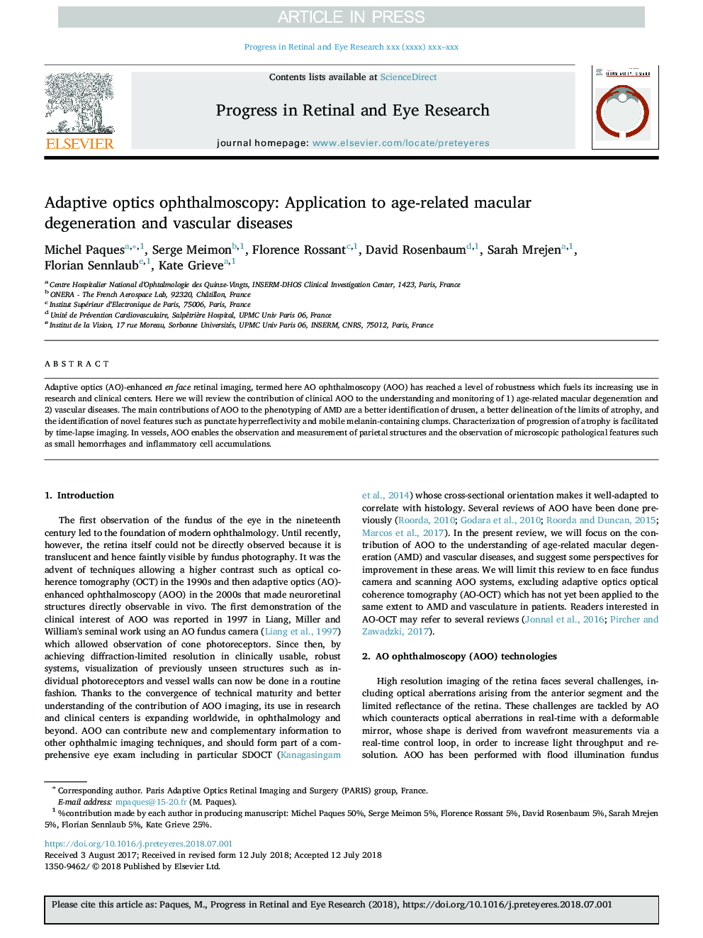 Adaptive optics ophthalmoscopy: Application to age-related macular degeneration and vascular diseases