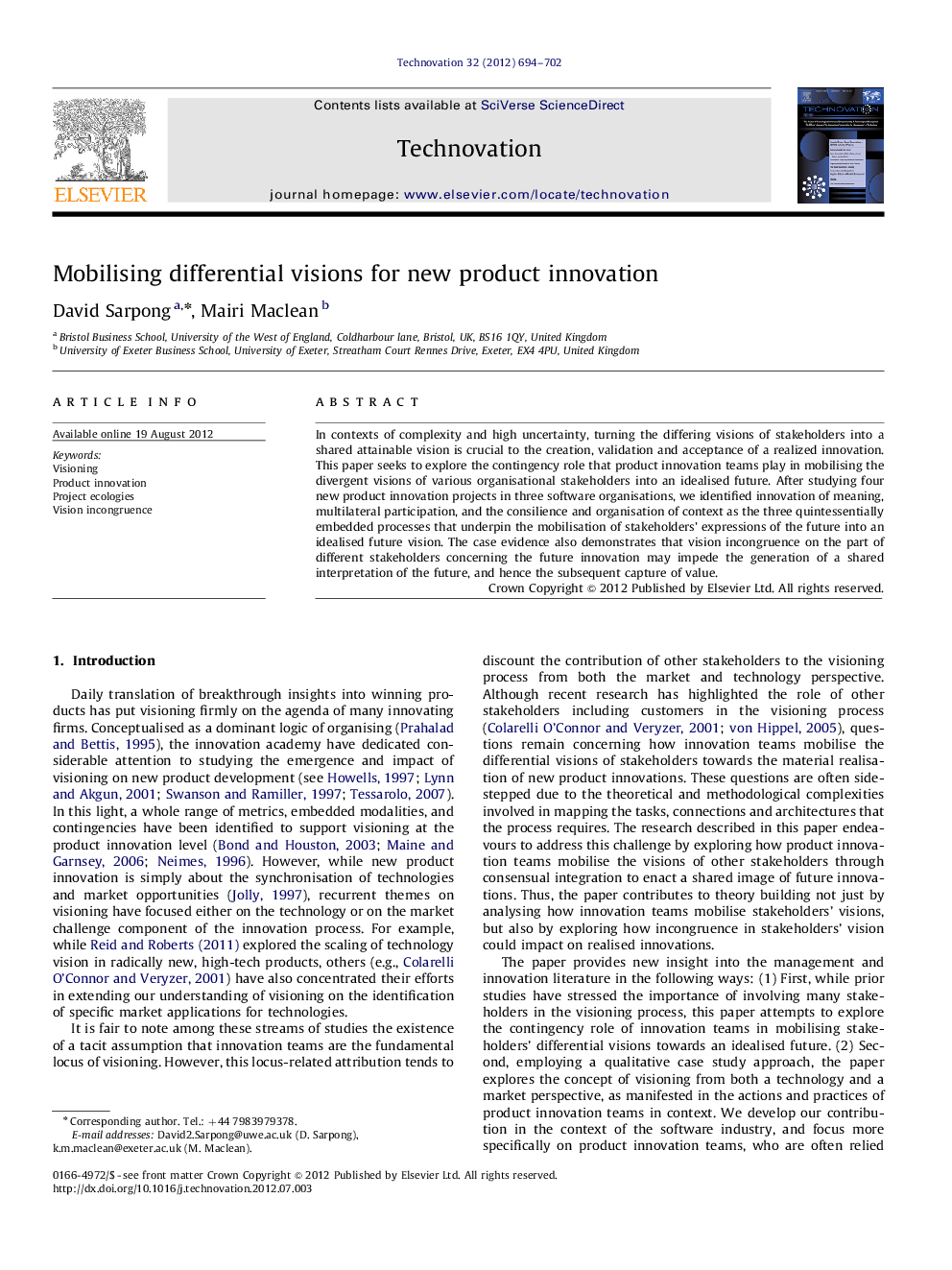 Mobilising differential visions for new product innovation