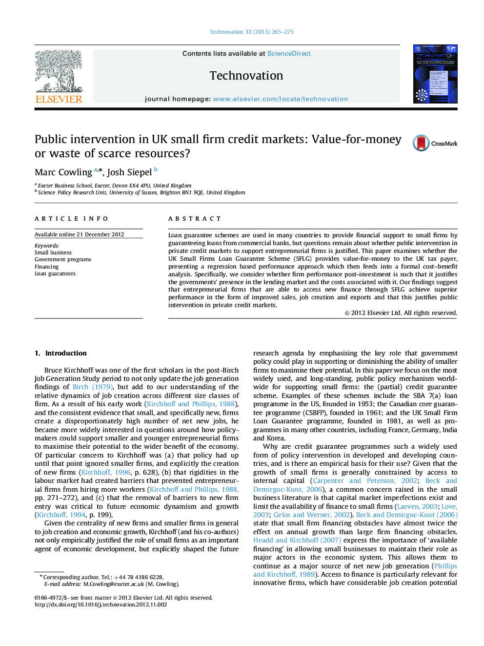 Public intervention in UK small firm credit markets: Value-for-money or waste of scarce resources?