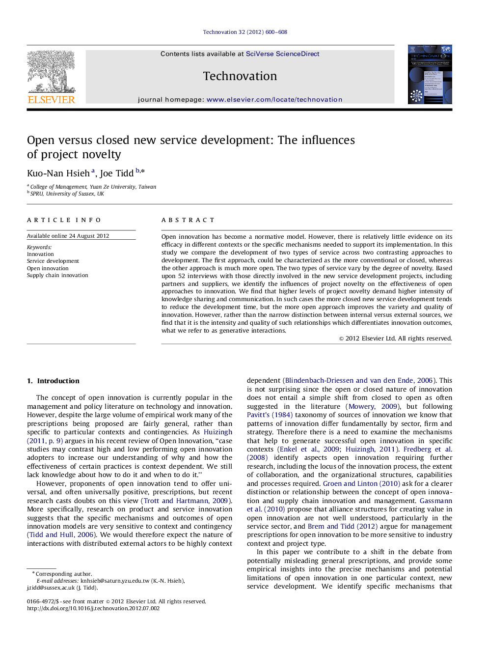 Open versus closed new service development: The influences of project novelty