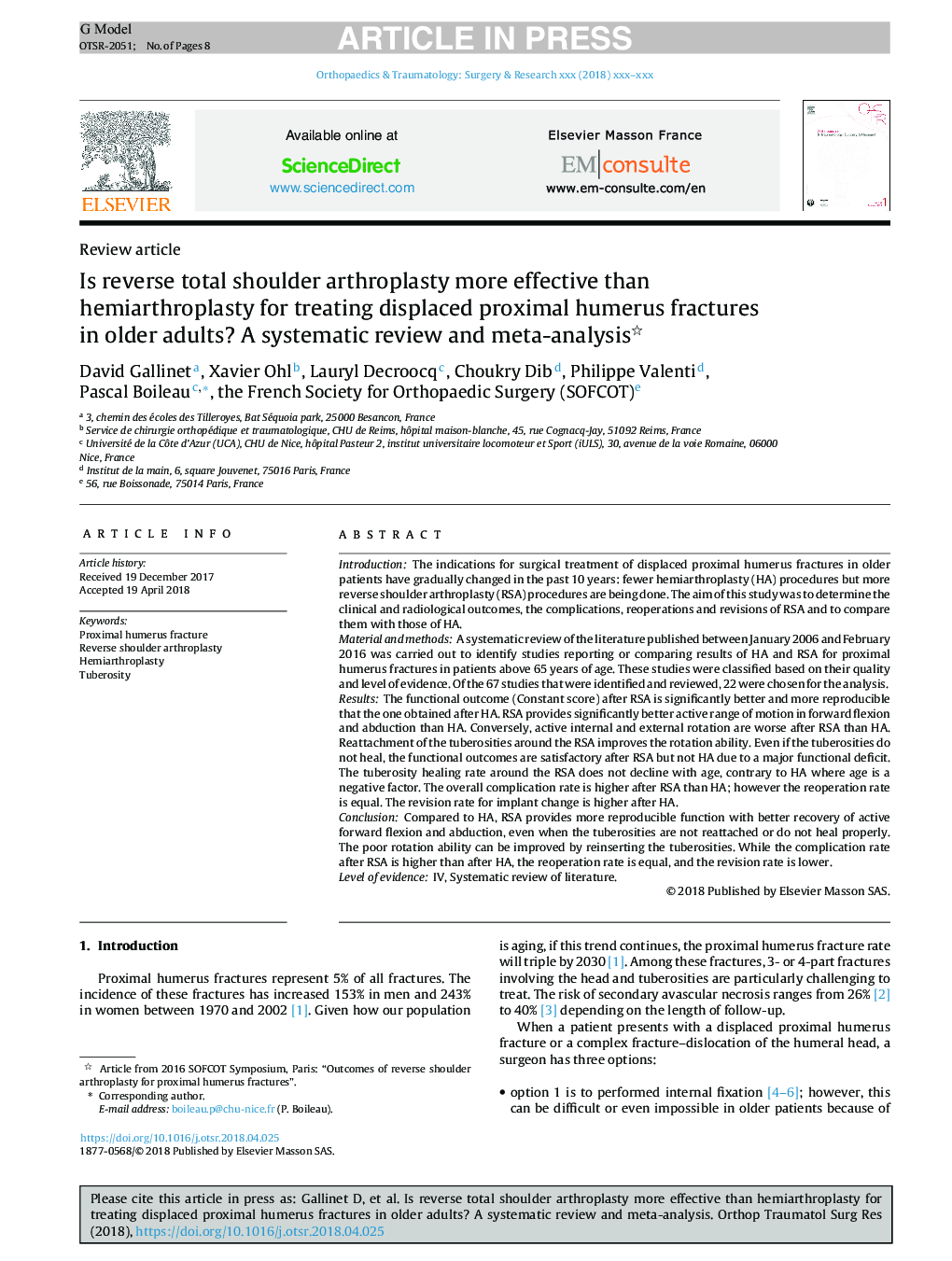 Is reverse total shoulder arthroplasty more effective than hemiarthroplasty for treating displaced proximal humerus fractures in older adults? A systematic review and meta-analysis