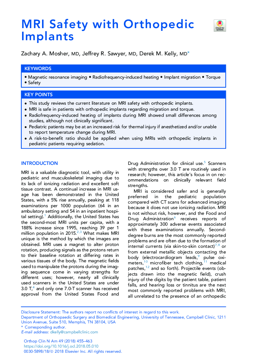 MRI Safety with Orthopedic Implants