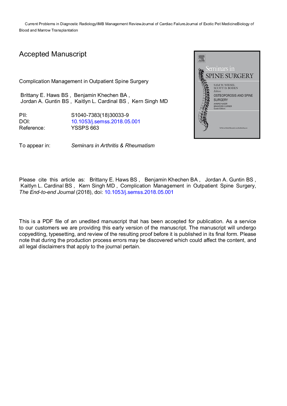 Complication management in outpatient spine surgery