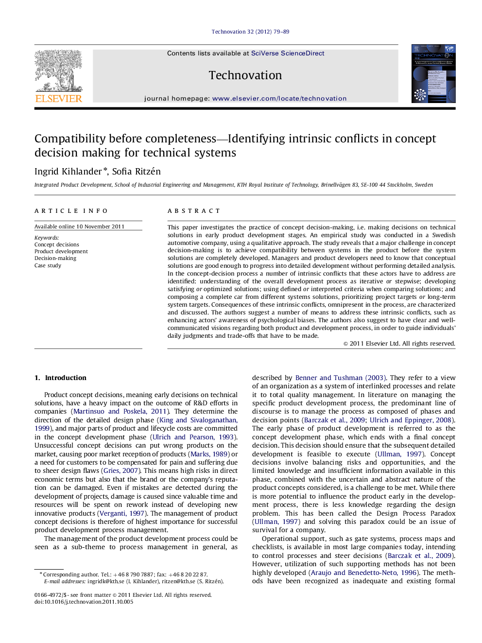 Compatibility before completeness—Identifying intrinsic conflicts in concept decision making for technical systems