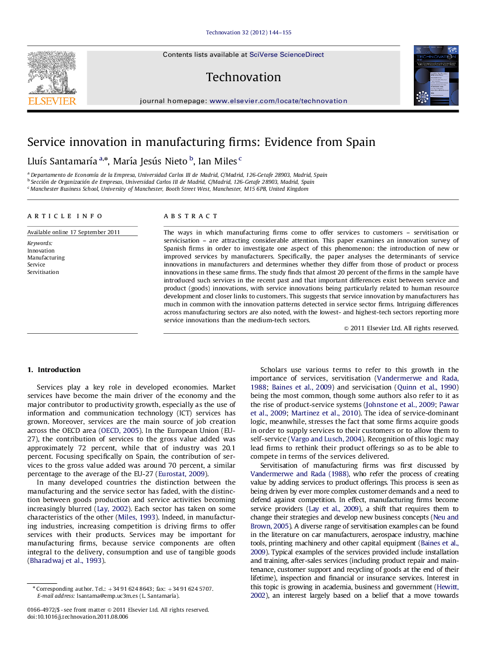 Service innovation in manufacturing firms: Evidence from Spain