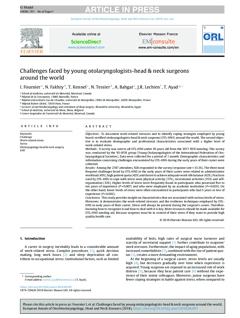 Challenges faced by young otolaryngologists-head & neck surgeons around the world