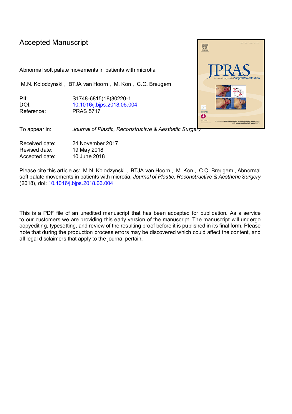 Abnormal soft palate movements in patients with microtia