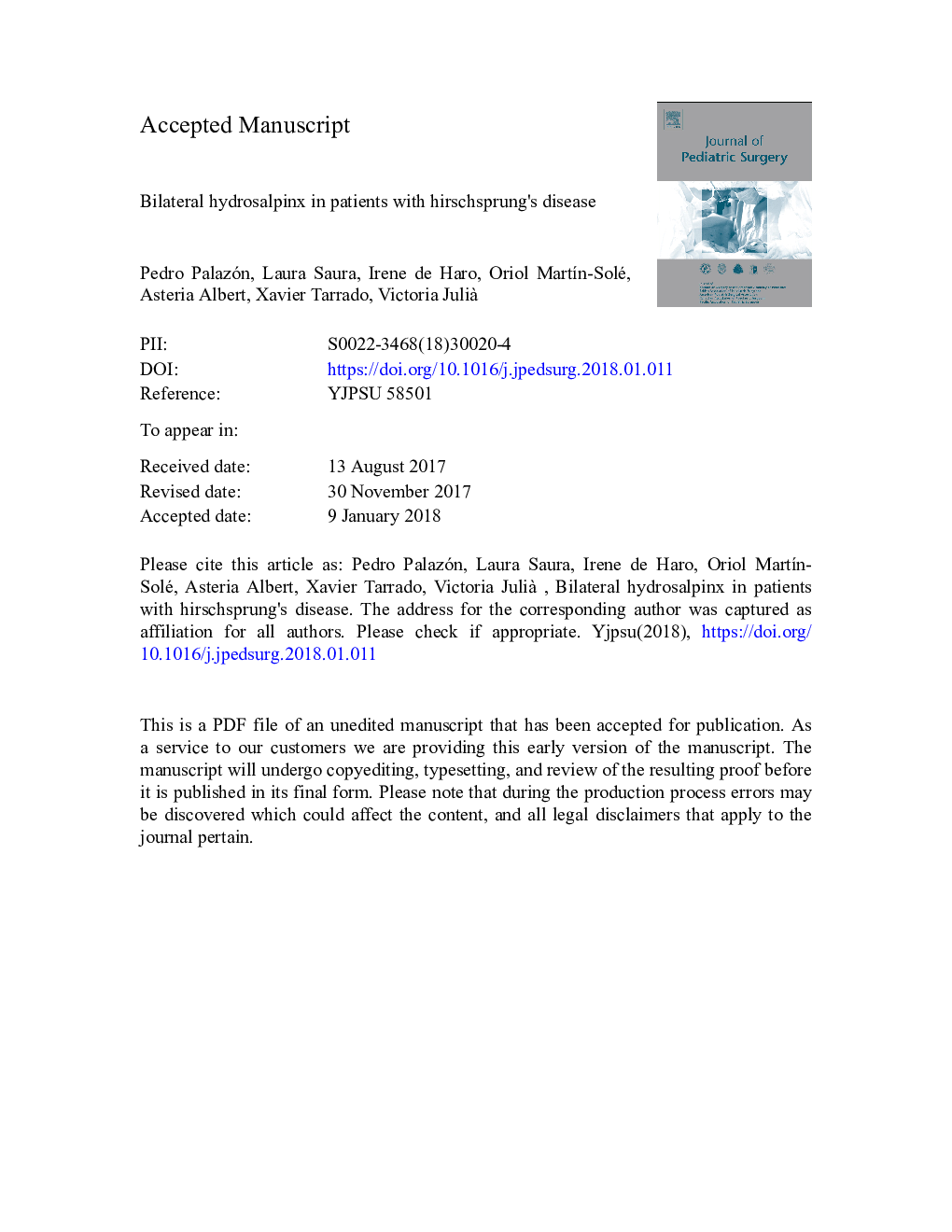 Bilateral hydrosalpinx in patients with Hirschsprung's disease