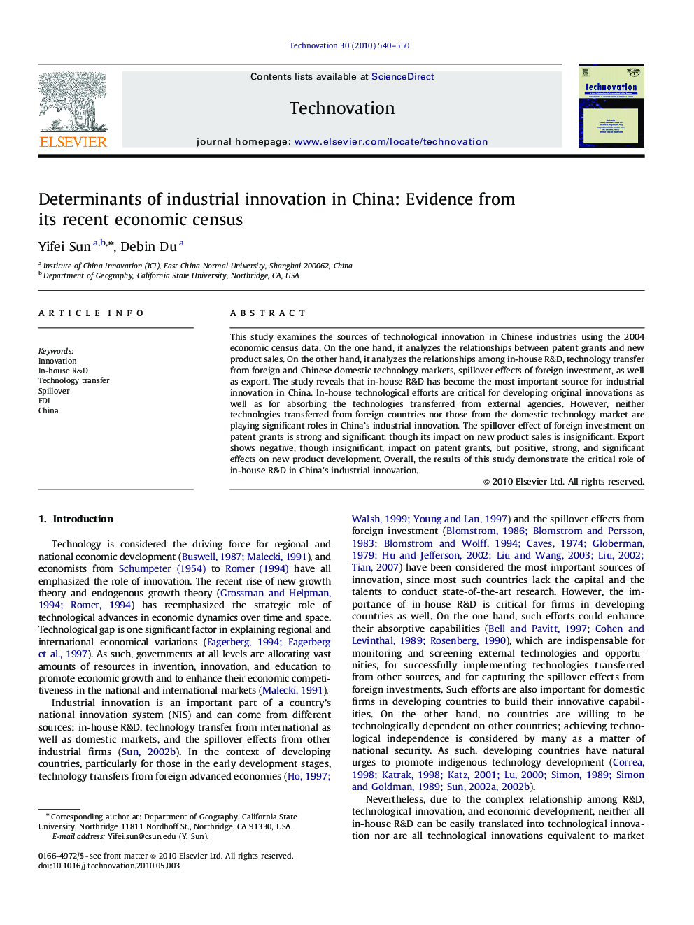 Determinants of industrial innovation in China: Evidence from its recent economic census