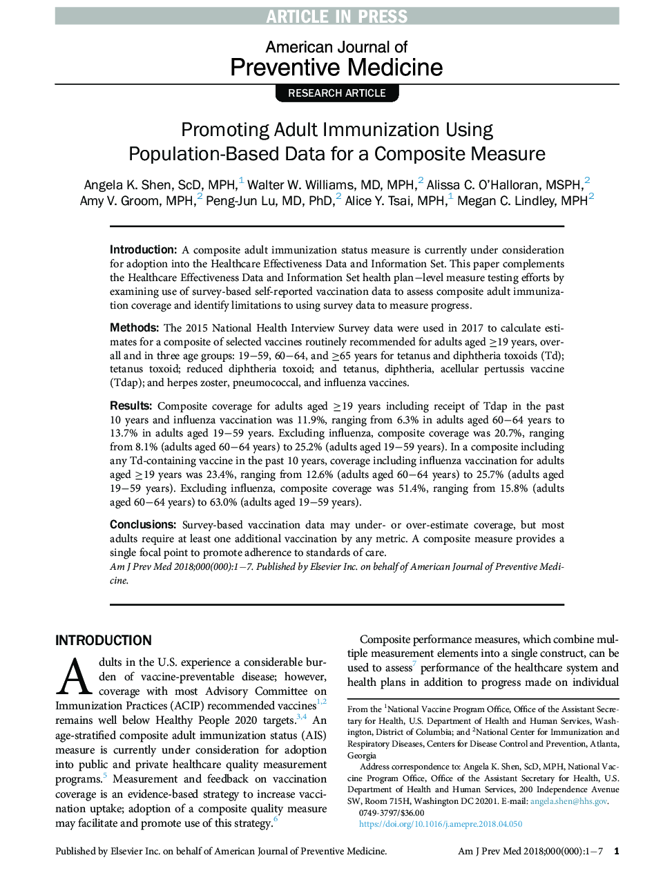 Promoting Adult Immunization Using Population-Based Data for a Composite Measure