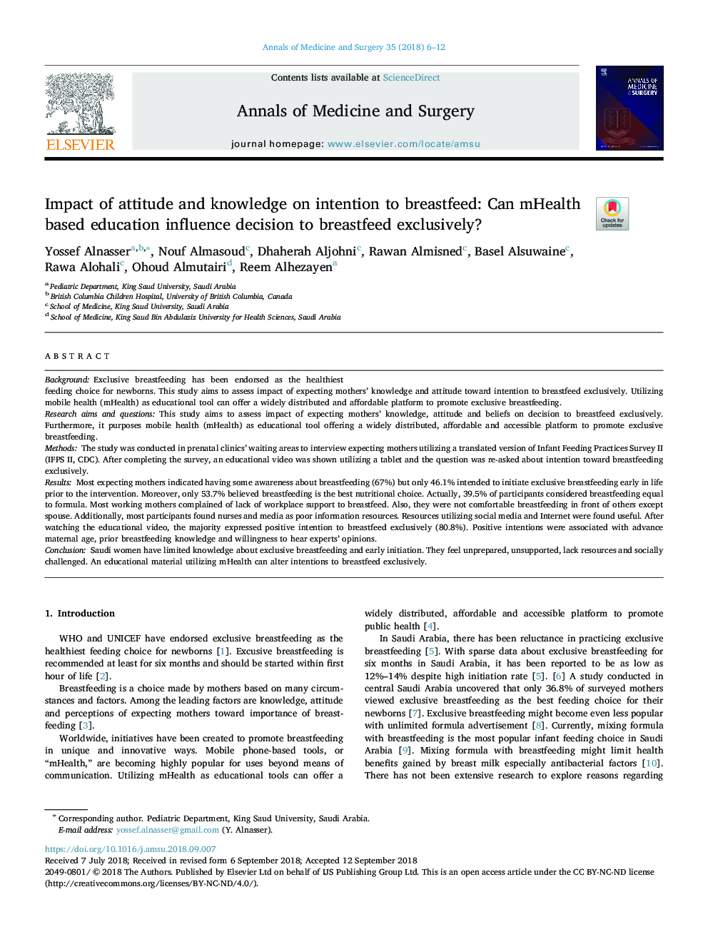 Impact of attitude and knowledge on intention to breastfeed: Can mHealth based education influence decision to breastfeed exclusively?