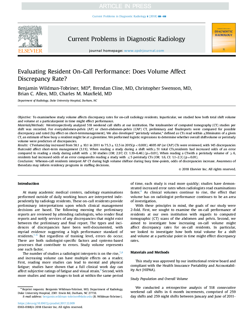 Evaluating Resident On-Call Performance: Does Volume Affect Discrepancy Rate?