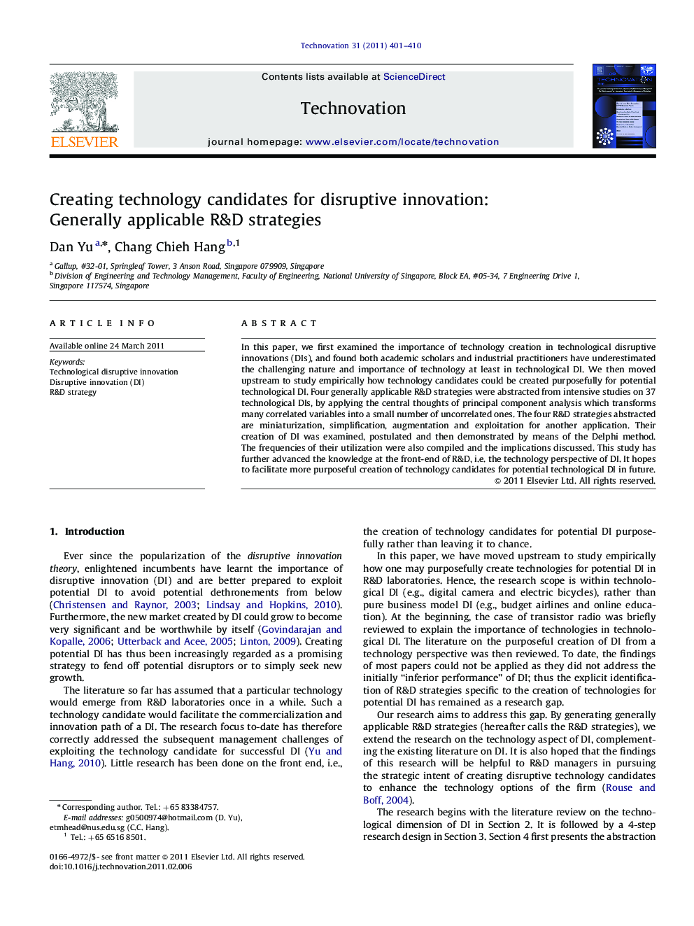 Creating technology candidates for disruptive innovation: Generally applicable R&D strategies