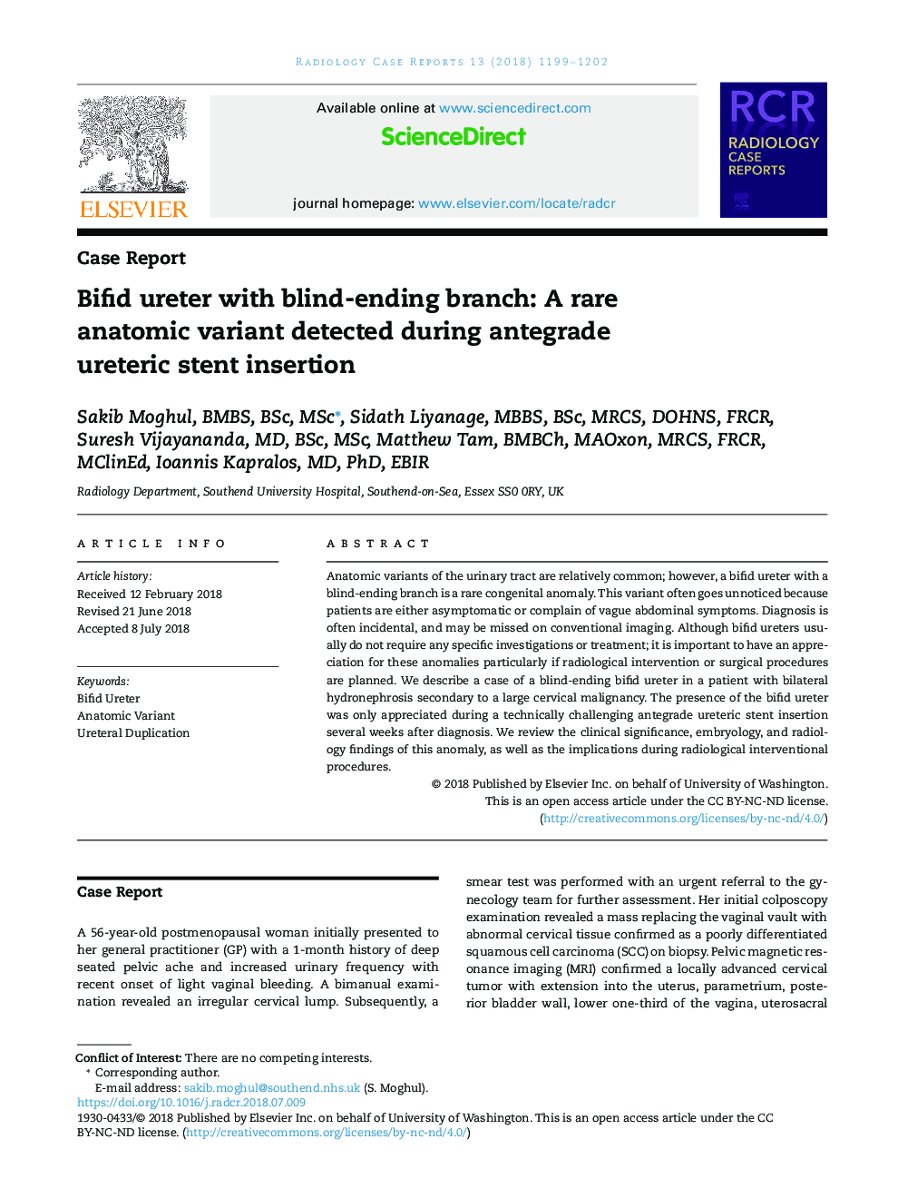 Bifid ureter with blind-ending branch: A rare anatomic variant detected during antegrade ureteric stent insertion