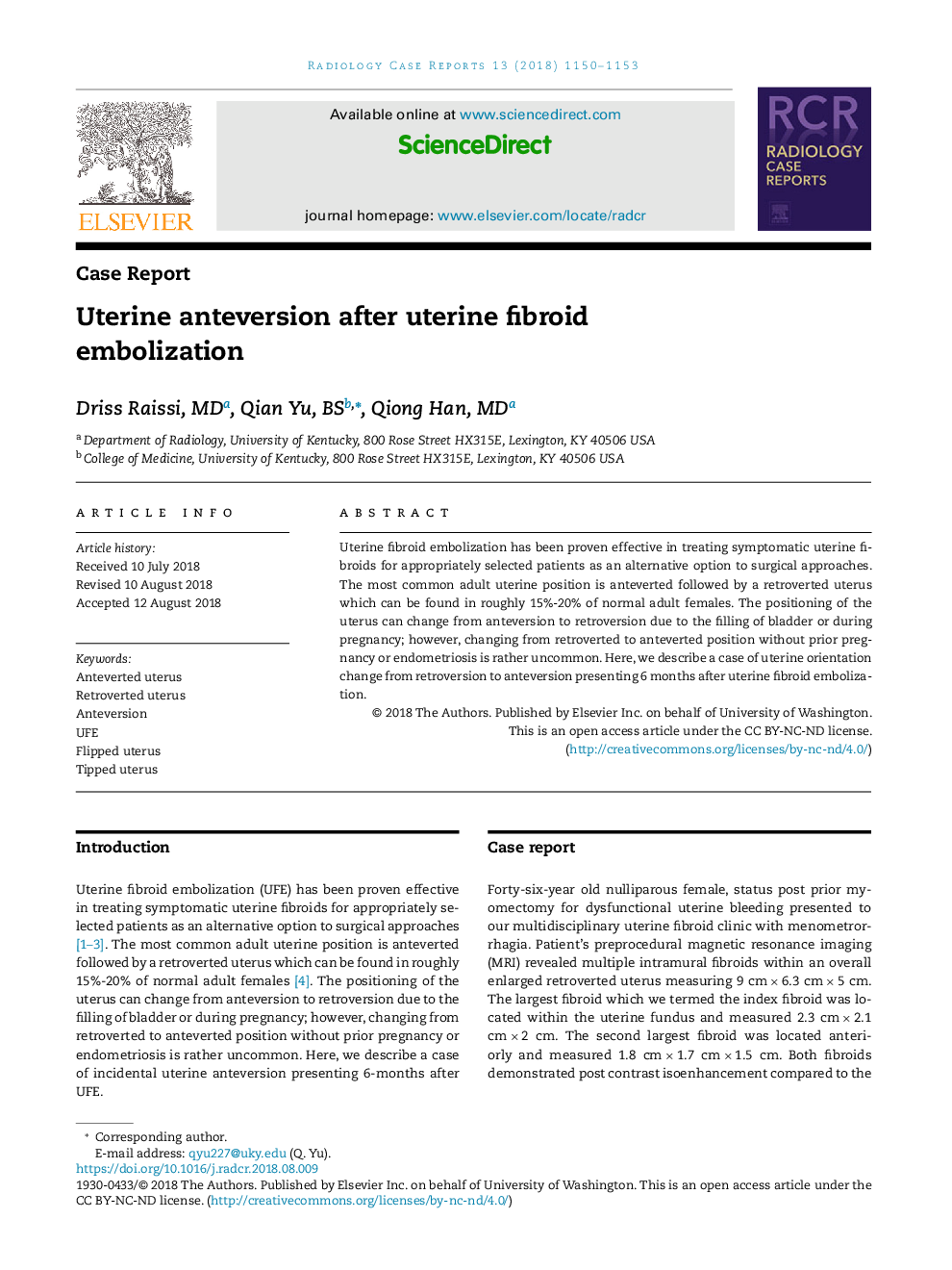 Uterine anteversion after uterine fibroid embolization