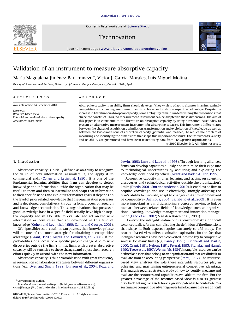 Validation of an instrument to measure absorptive capacity