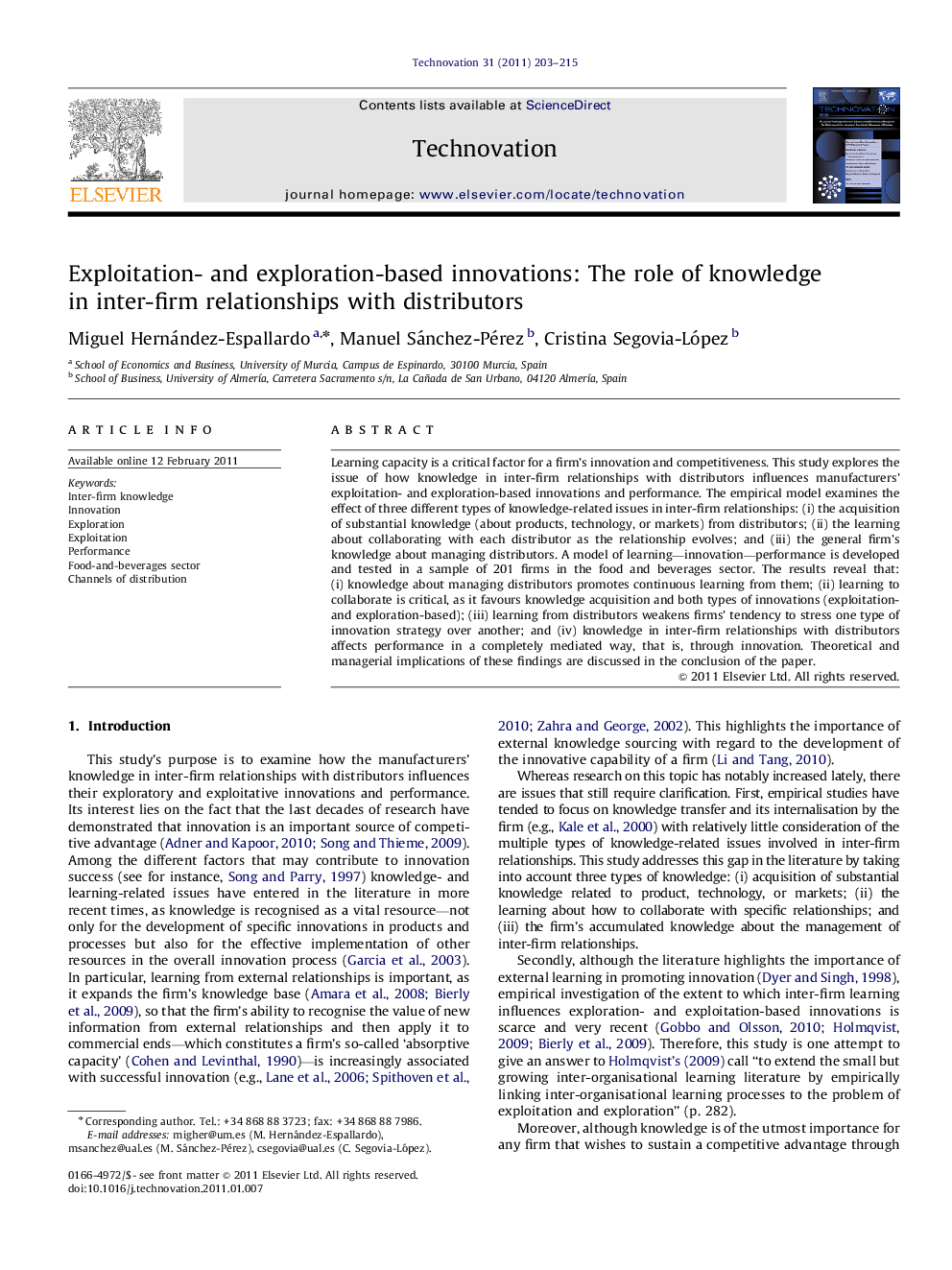 Exploitation- and exploration-based innovations: The role of knowledge in inter-firm relationships with distributors