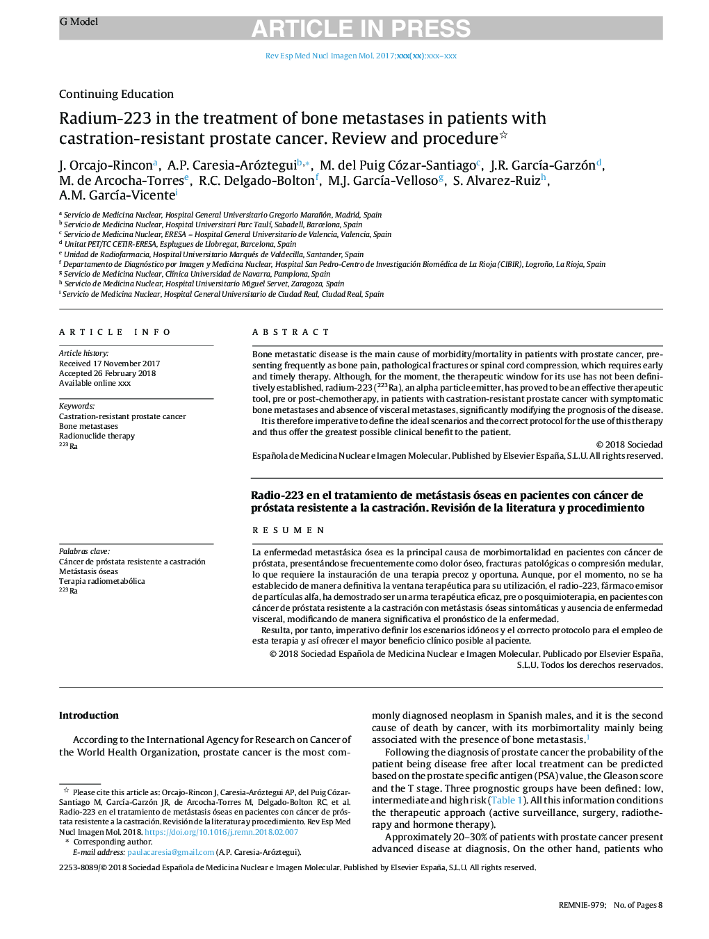 Radium-223 in the treatment of bone metastases in patients with castration-resistant prostate cancer. Review and procedure