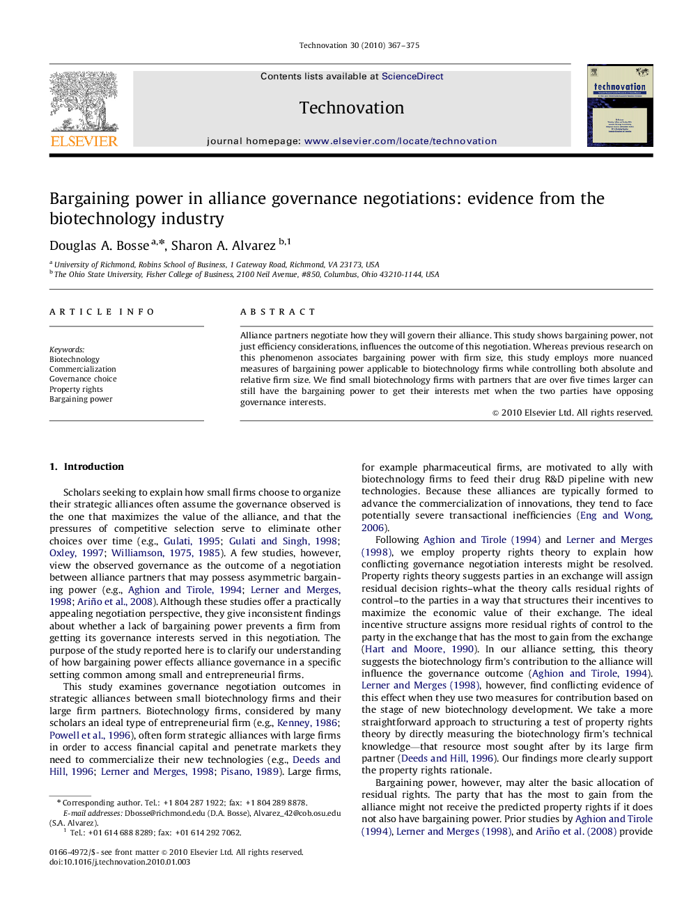 Bargaining power in alliance governance negotiations: evidence from the biotechnology industry