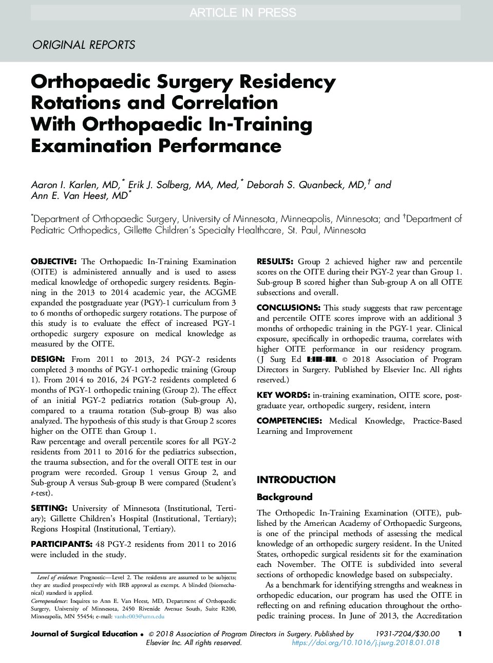 Orthopaedic Surgery Residency Rotations and Correlation With Orthopaedic In-Training Examination Performance