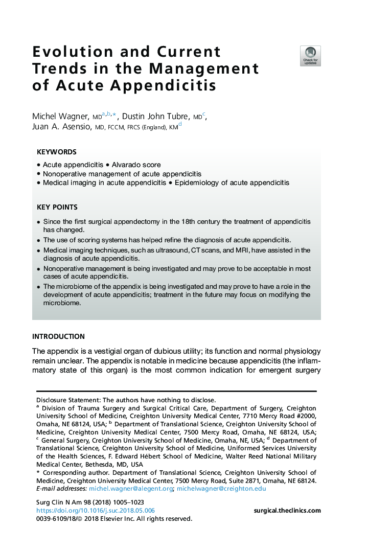 Evolution and Current Trends in the Management of Acute Appendicitis