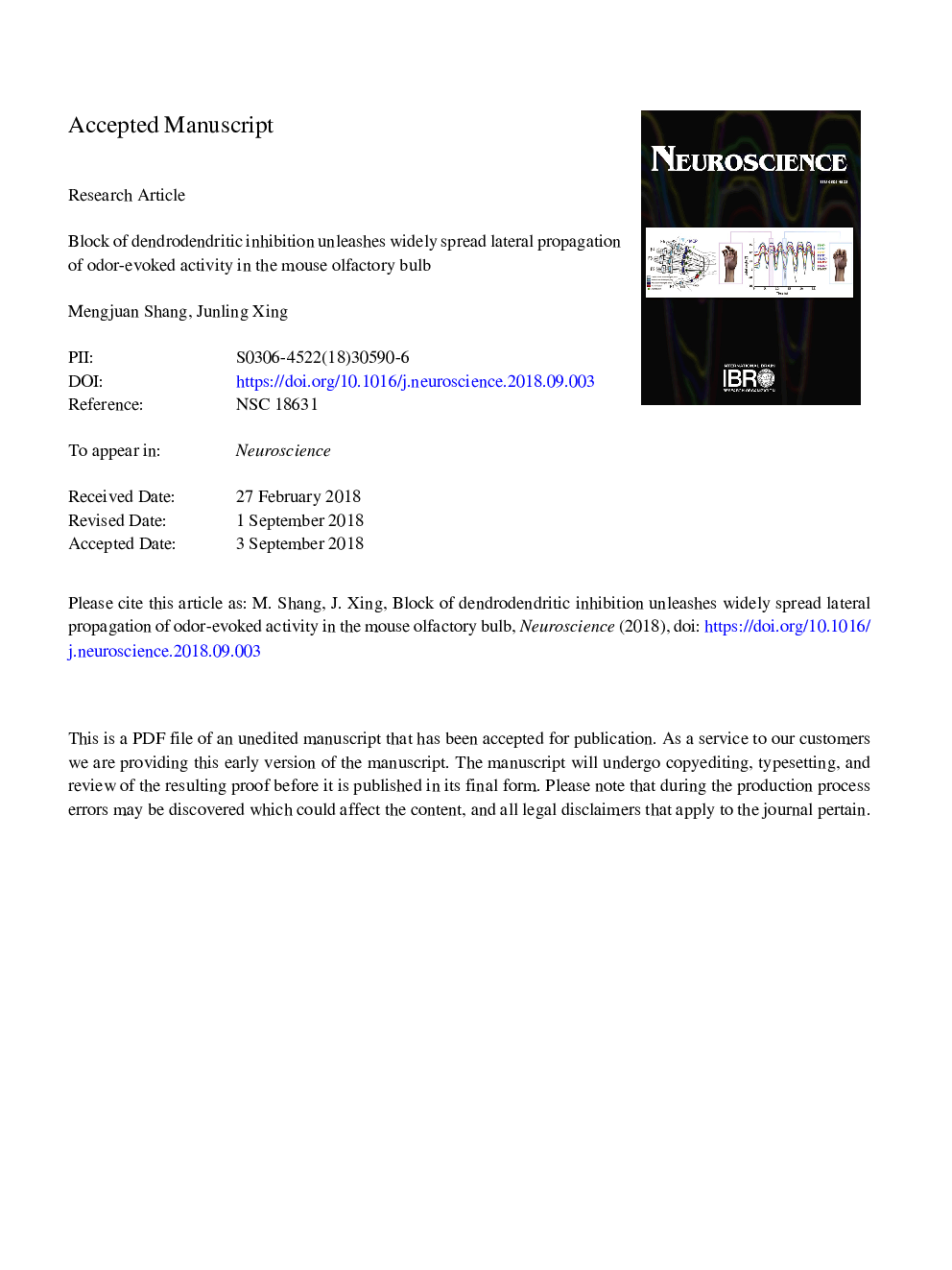 Blocking of Dendrodendritic Inhibition Unleashes Widely Spread Lateral Propagation of Odor-evoked Activity in the Mouse Olfactory Bulb