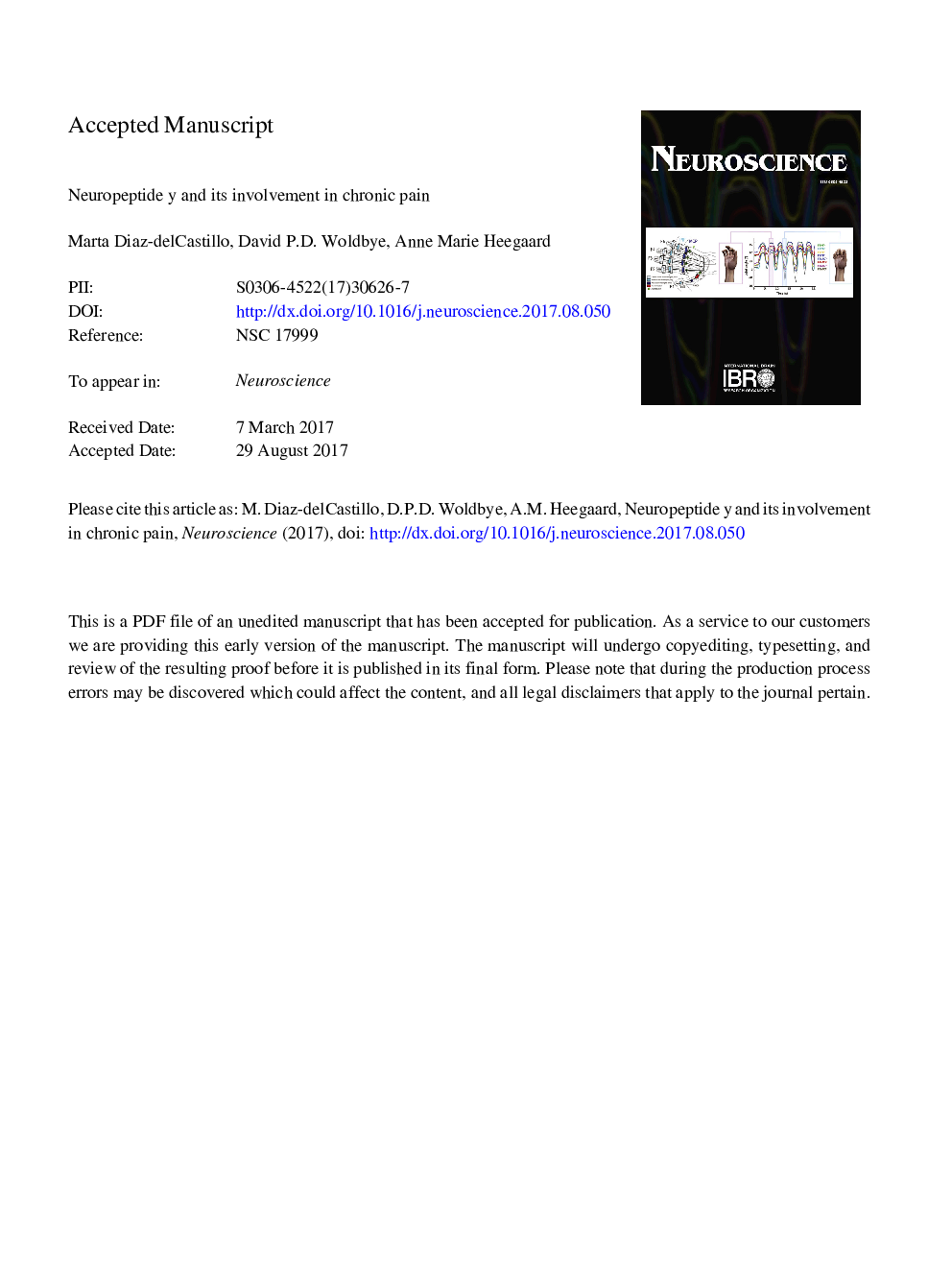 Neuropeptide Y and its Involvement in Chronic Pain