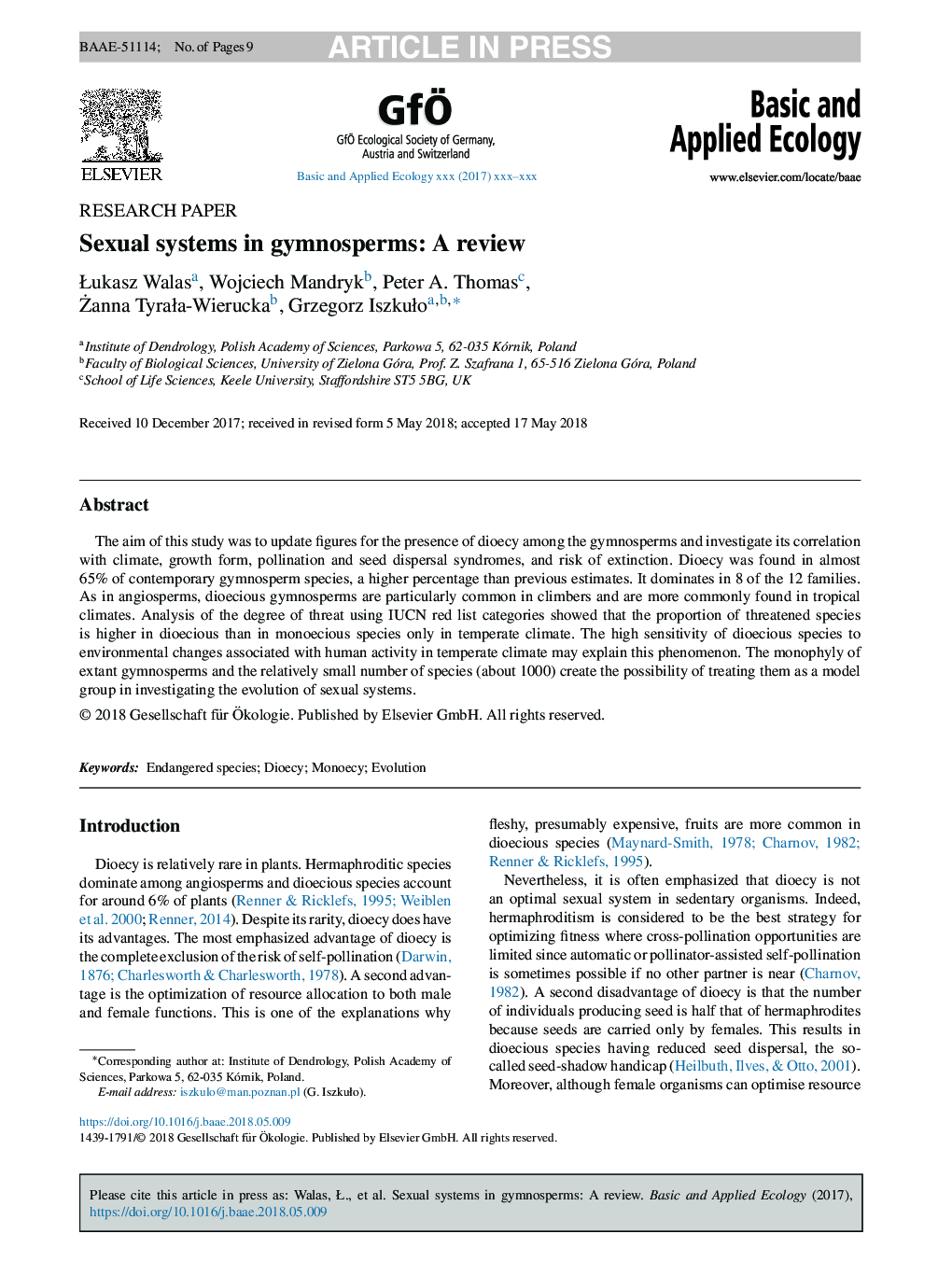 Sexual systems in gymnosperms: A review