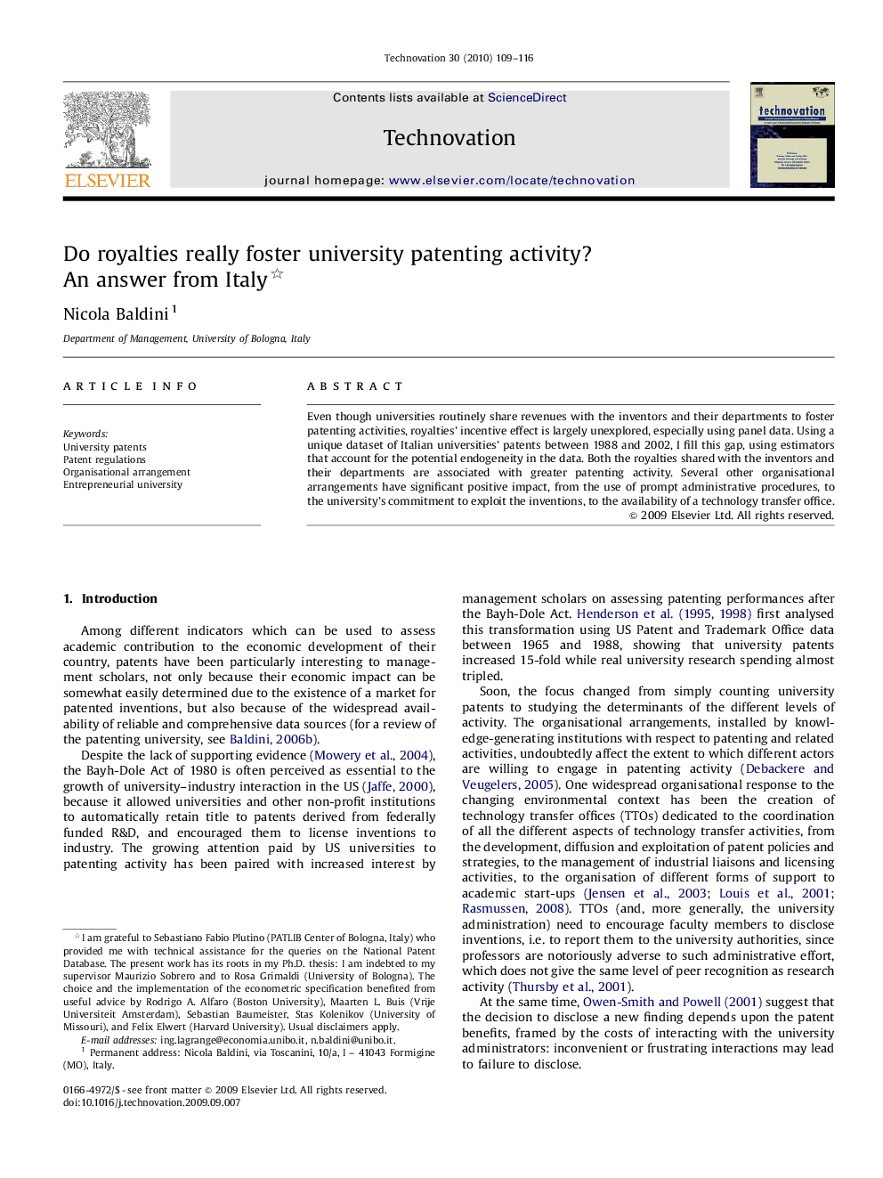 Do royalties really foster university patenting activity? An answer from Italy 