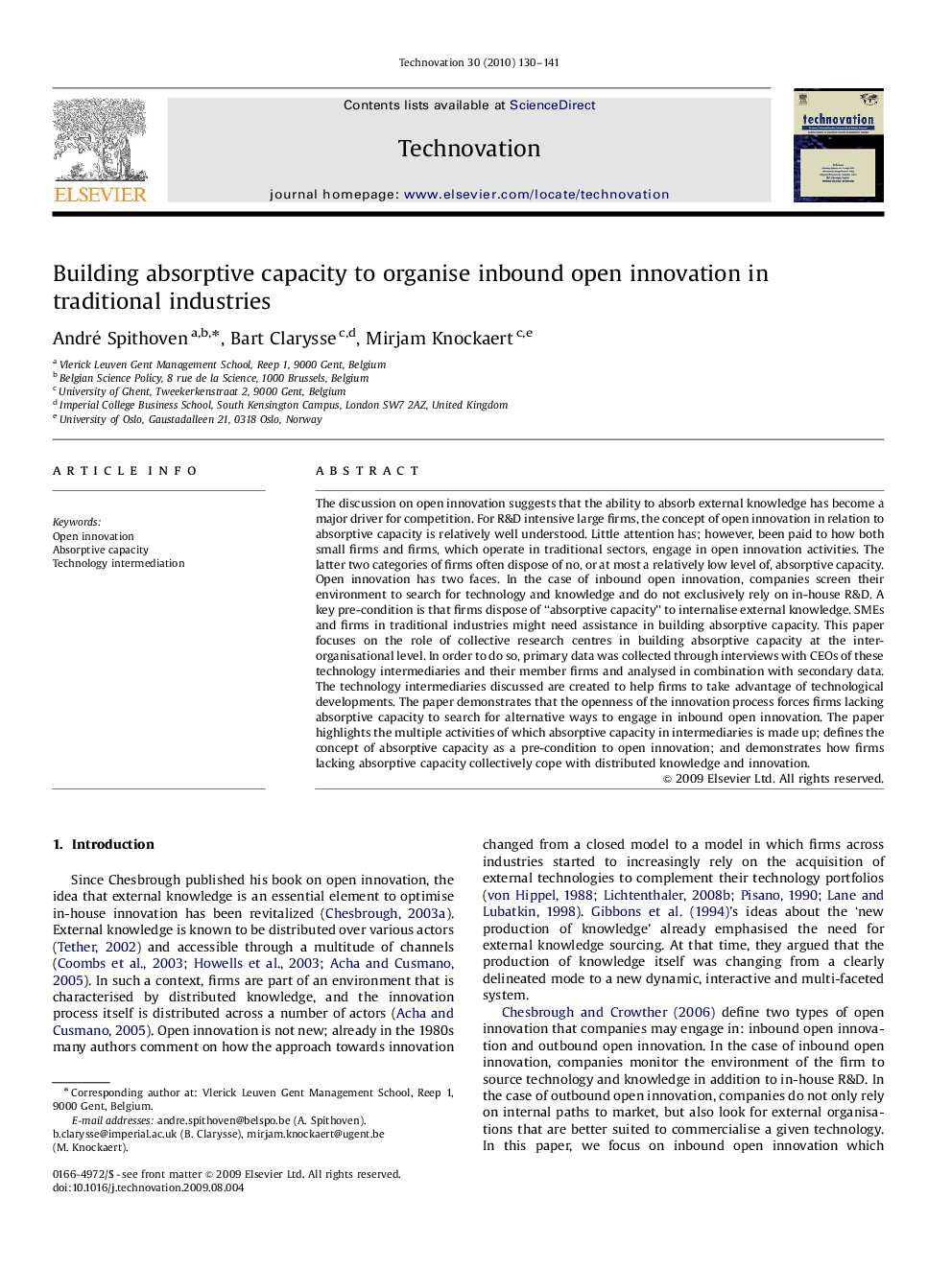 Building absorptive capacity to organise inbound open innovation in traditional industries