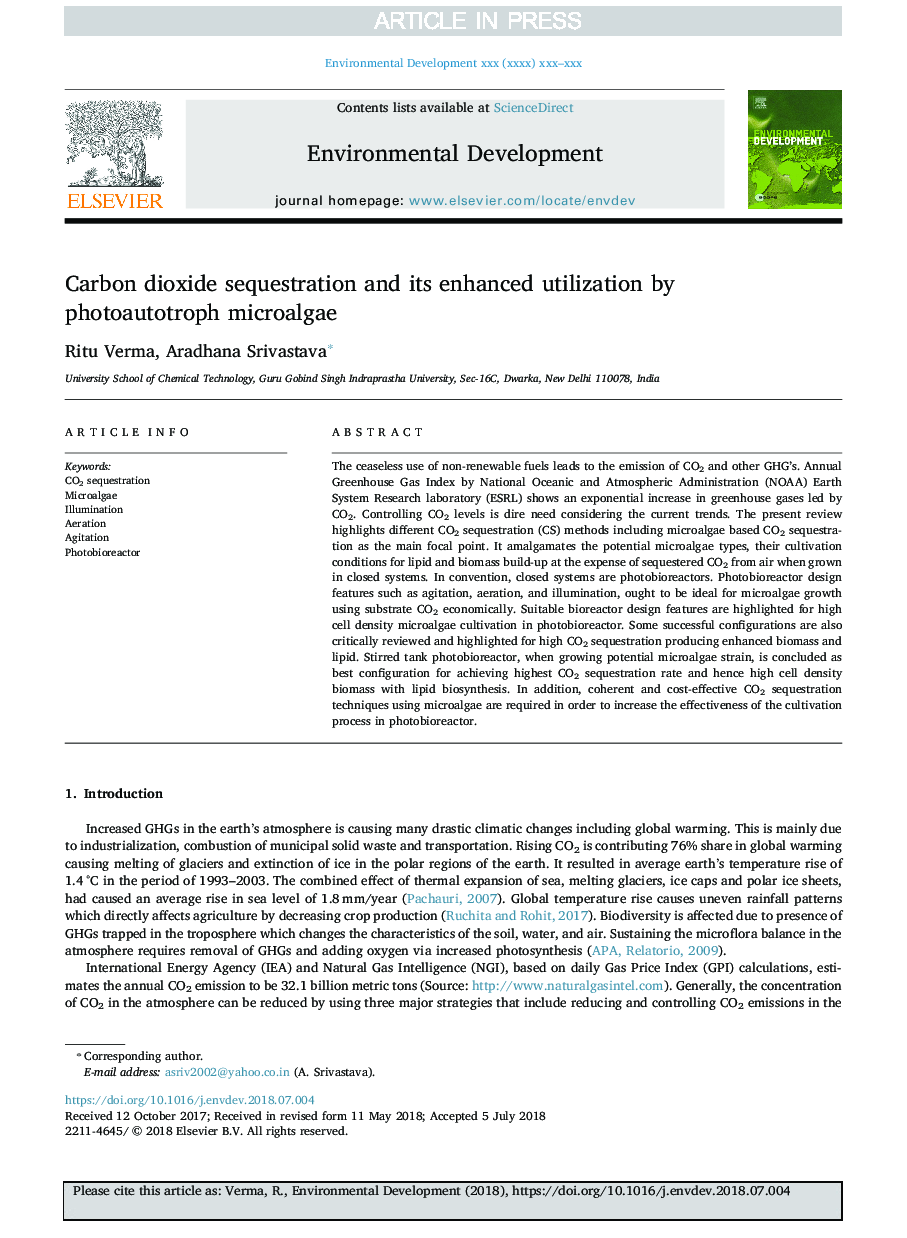 Carbon dioxide sequestration and its enhanced utilization by photoautotroph microalgae