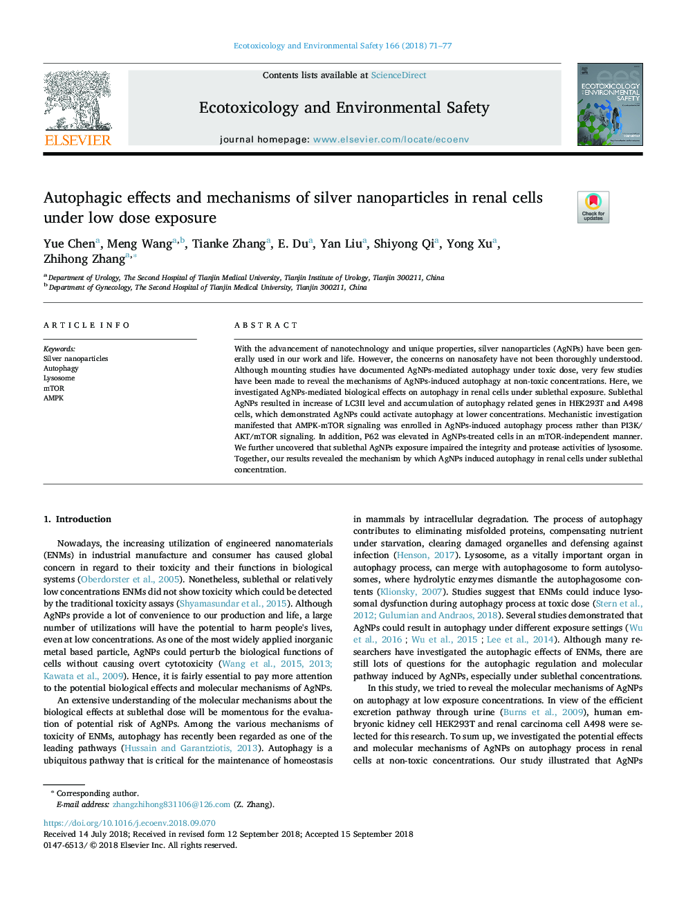 Autophagic effects and mechanisms of silver nanoparticles in renal cells under low dose exposure