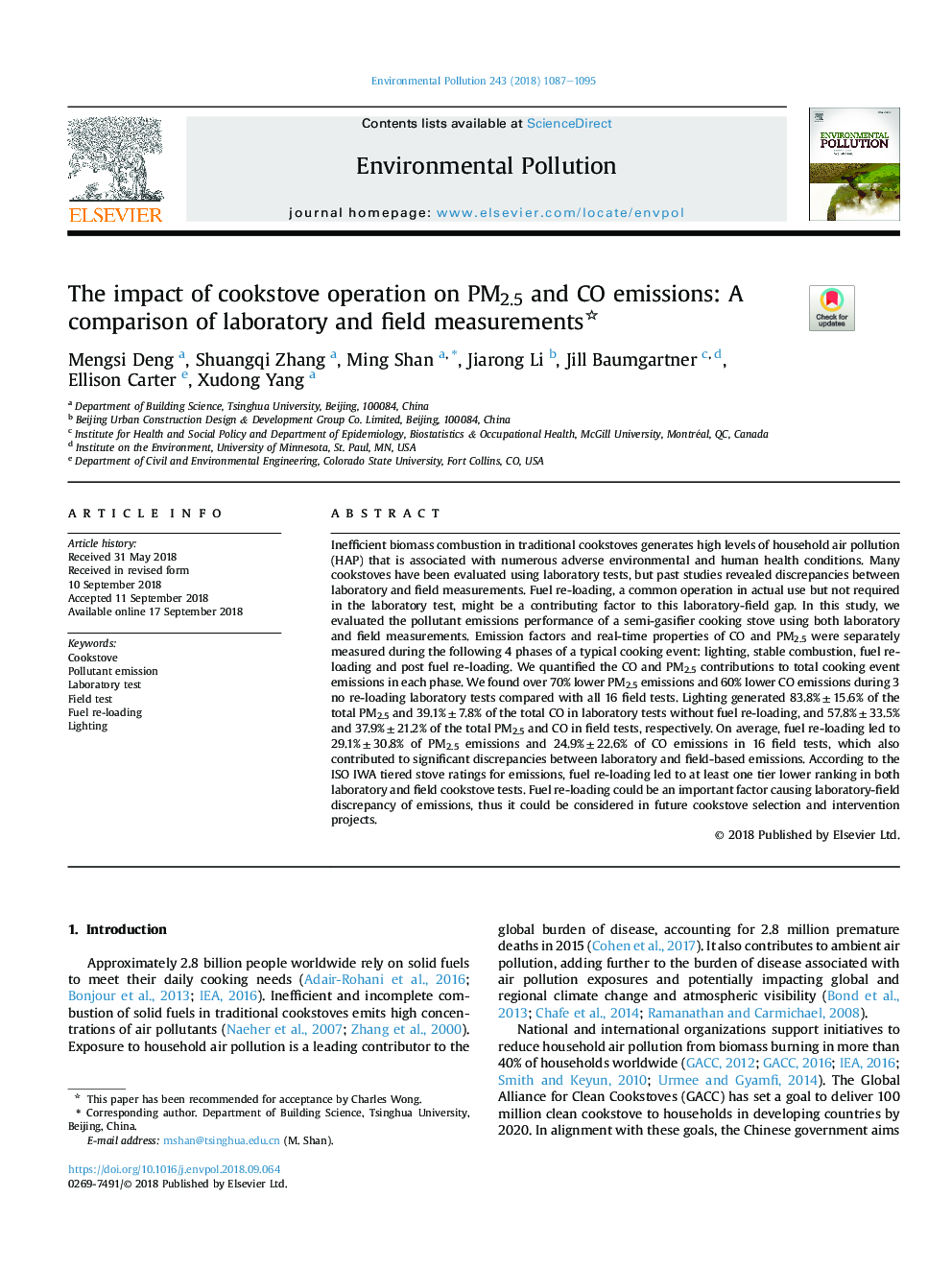 The impact of cookstove operation on PM2.5 and CO emissions: A comparison of laboratory and field measurements