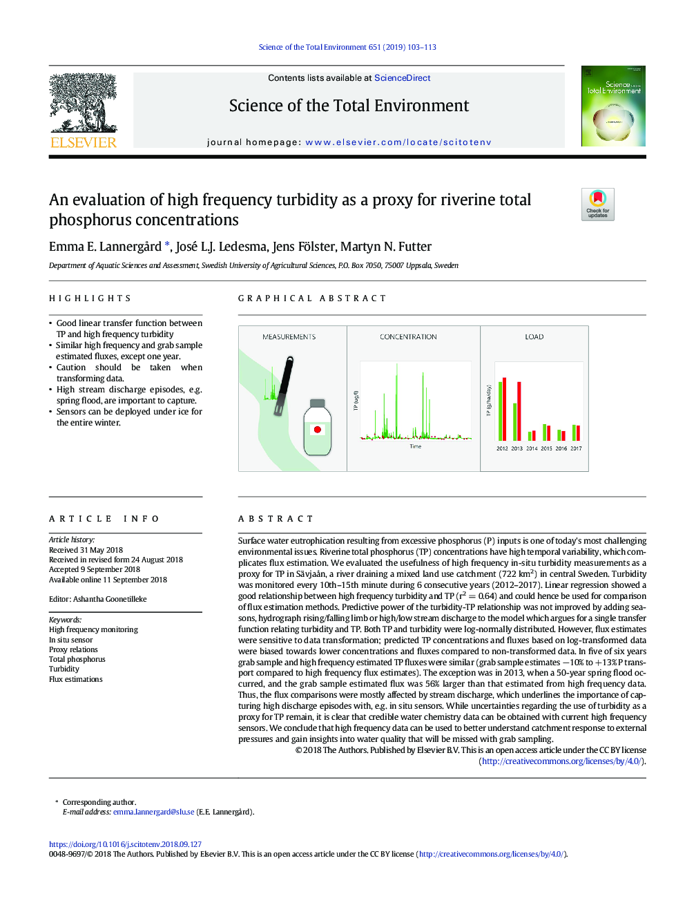 An evaluation of high frequency turbidity as a proxy for riverine total phosphorus concentrations