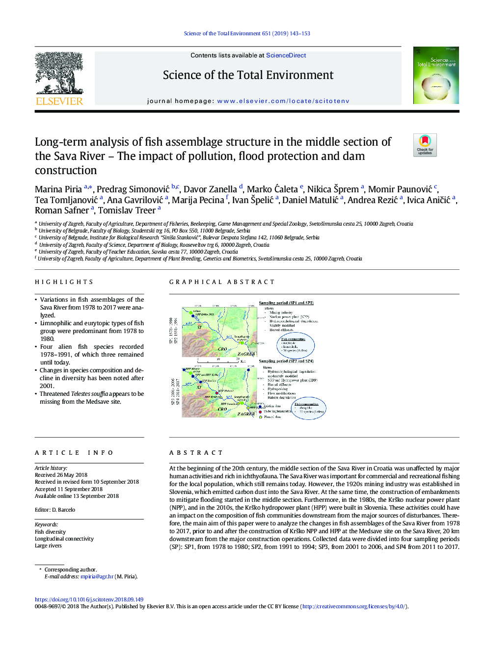 Long-term analysis of fish assemblage structure in the middle section of the Sava River - The impact of pollution, flood protection and dam construction