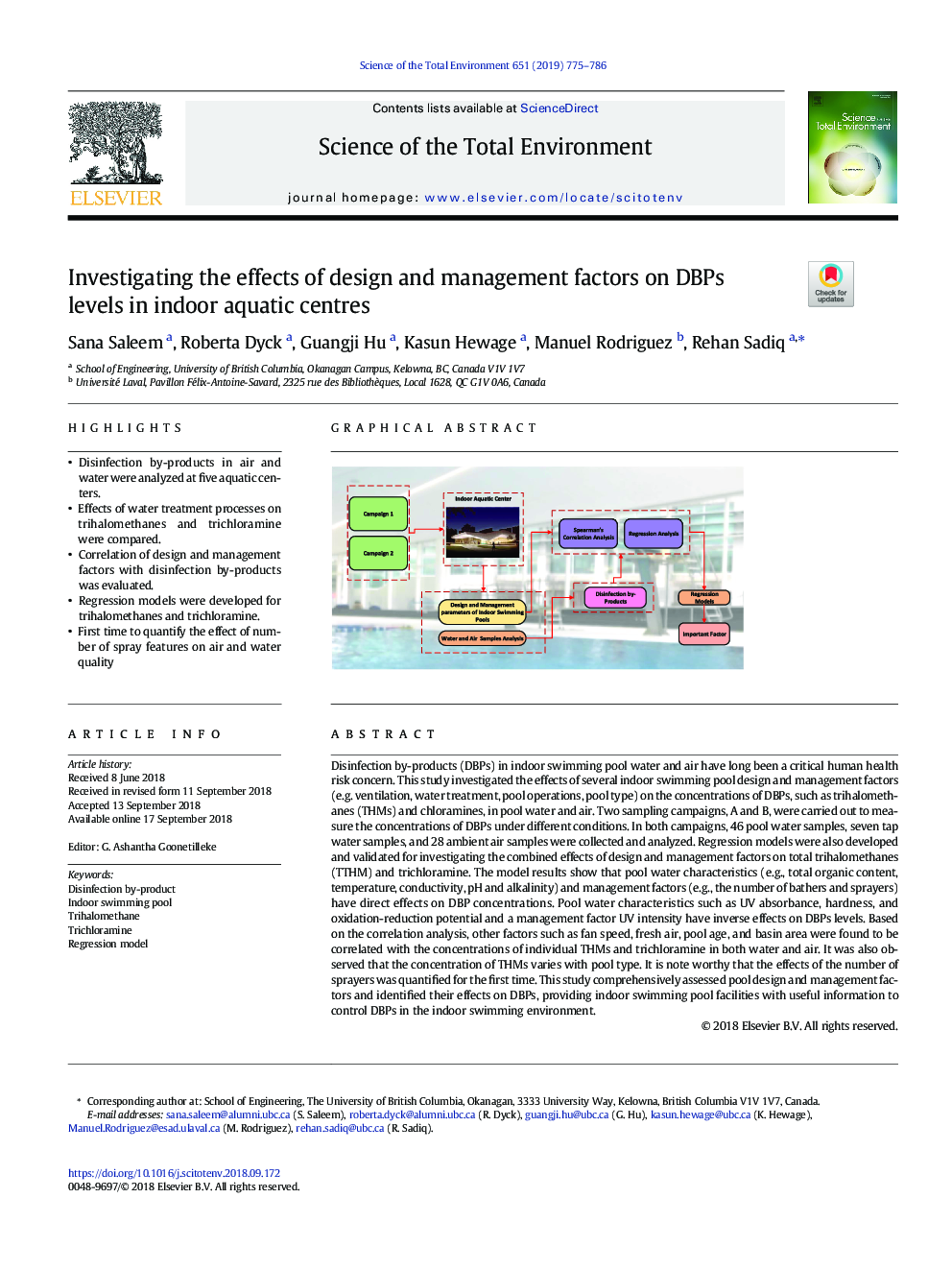 Investigating the effects of design and management factors on DBPs levels in indoor aquatic centres